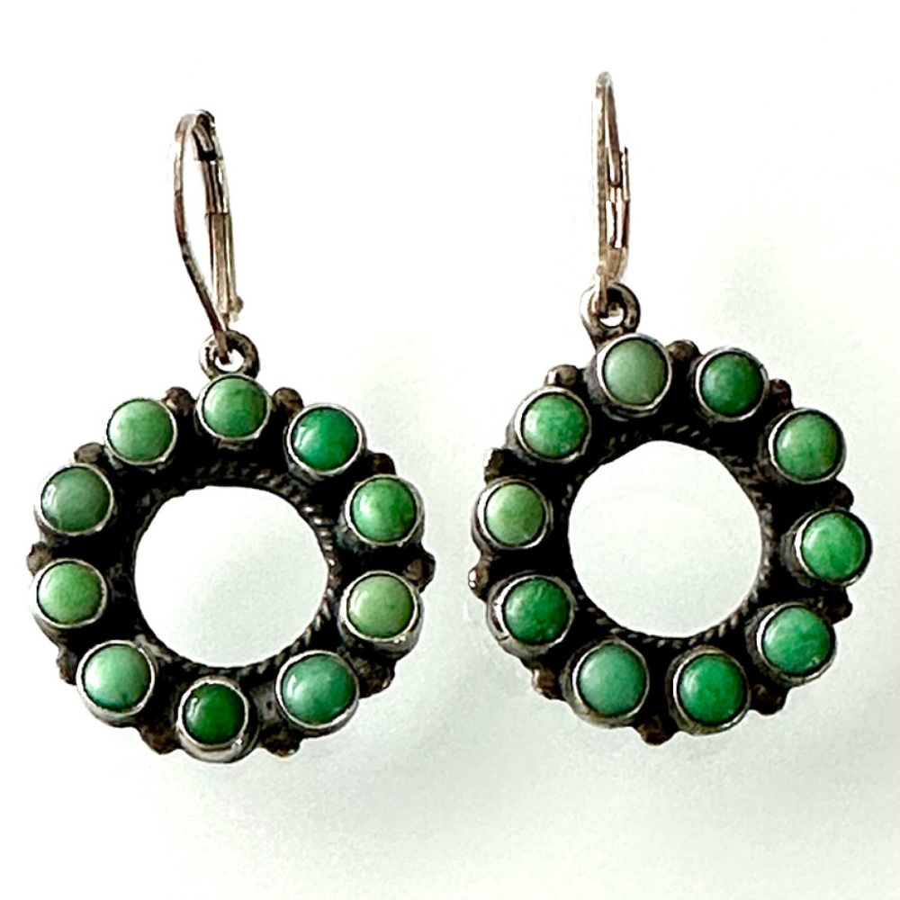 Leo Feeney Green Turquoise Stone Circle Drop Sterling Silver Earrings